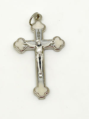White Pearl Epoxy Crucifix Medal 1.5