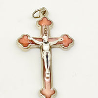 Pink Pearl Epoxy Crucifix Medal 1.5" - Unique Catholic Gifts