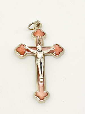 Pink Pearl Epoxy Crucifix Medal 1.5
