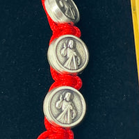 Divine Mercy Italian Medals and Slip Knot Bracelet (Red) - Unique Catholic Gifts