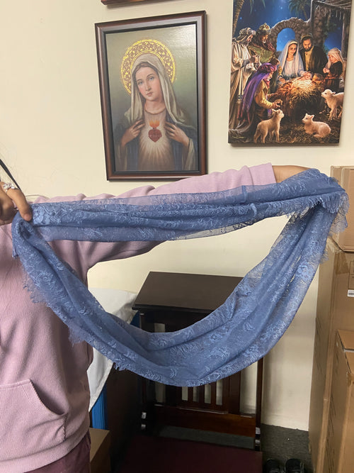 Arabic Blue Lace Infinity Francisca Chapel Spanish Veil 31" x 36" - Unique Catholic Gifts