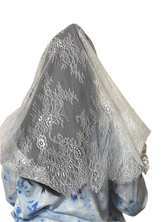 White Lace Infinity Chapel Spanish Veil 31" x 36" - Unique Catholic Gifts