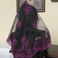 Purple and Black Lace Mantilla Chapel Spanish Veil 51" - Unique Catholic Gifts