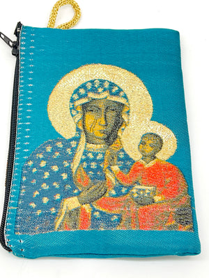 Our Lady of Czestochowa Woven Tapestry Rosary Pouch 5 1/2