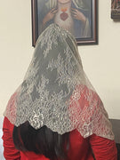 Beige Lace Infinity Chapel Spanish Veil 31" x 36" - Unique Catholic Gifts