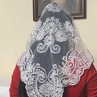 White Brilliant Lace Mantilla Chapel Spanish Veil 51" - Unique Catholic Gifts