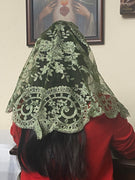Olive Green Lace Mantilla Chapel Spanish Veil 51" - Unique Catholic Gifts