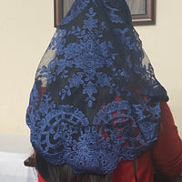 Deep Blue Lace Mantilla Chapel Spanish Veil 51" - Unique Catholic Gifts
