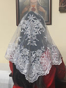 White Eva Lace Mantilla Chapel Spanish Veil 51" - Unique Catholic Gifts