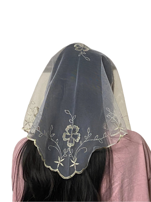 White and Gold Rosa Spanish Veil 37" - Unique Catholic Gifts