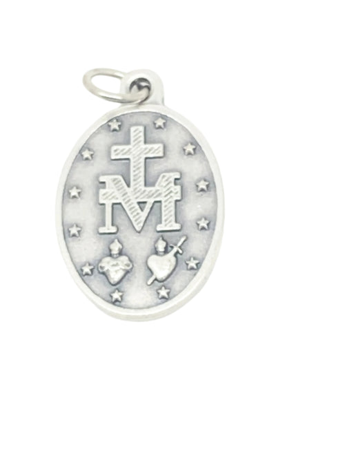 Miraculous Medal Double Silver Tone With Blue Enamel 1" - Unique Catholic Gifts