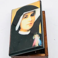 St. Faustina Wood Rosary Box with Wood Rosary - Unique Catholic Gifts