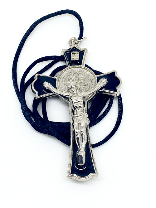 Black Enamel Benedictine Crucifix on Cord 3" - Unique Catholic Gifts