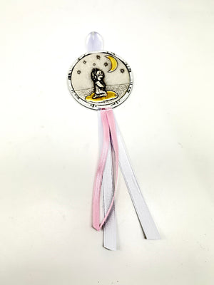 Baby Girl Crib Two Tone Medallion Pink and White Ribbon - Unique Catholic Gifts