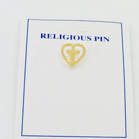 Cross in a Heart Pin (gold Plated) - Unique Catholic Gifts