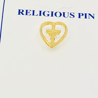 Cross in a Heart Pin (gold Plated) - Unique Catholic Gifts