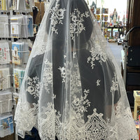 White Jenny Half Circle Lace Mantilla Spanish Veil 61" - Unique Catholic Gifts