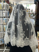 White Jenny Half Circle Lace Mantilla Spanish Veil 61" - Unique Catholic Gifts