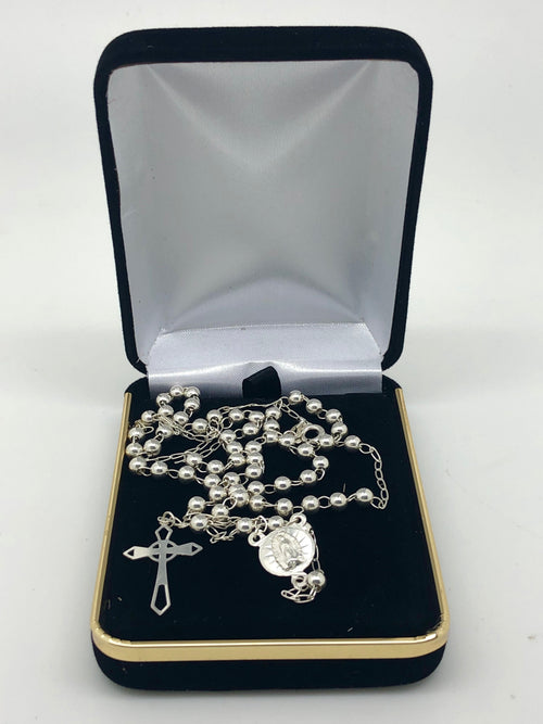 Handcrafted  Sterling Silver Rosary (3mm) - Unique Catholic Gifts