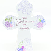 "With God all things are Possible" Inspirational Standing Cross 4 3/4" - Unique Catholic Gifts