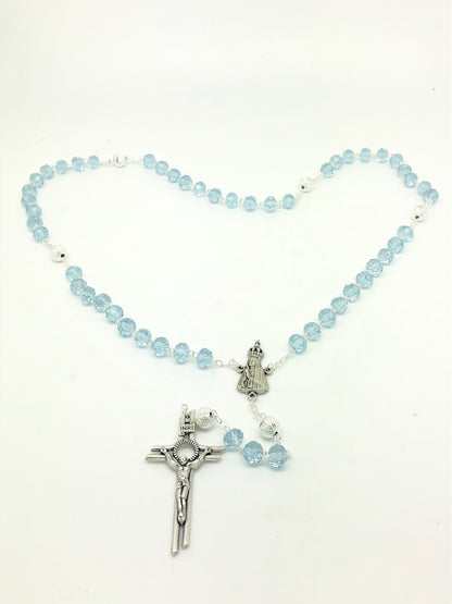 Blue to Lavender Crystal Rosary with Silver Our Father Beads from Fatima (8MM) - Unique Catholic Gifts