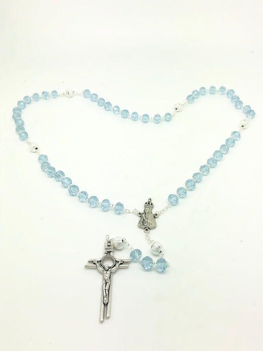 Blue to Lavender Crystal Rosary with Silver Our Father Beads from Fatima (8MM) - Unique Catholic Gifts