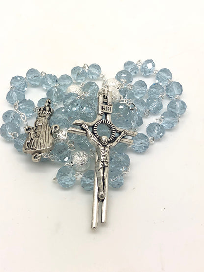 Blue to Lavender Crystal Rosary with Silver Our Father Beads from Fatima (8MM) - Unique Catholic Gifts