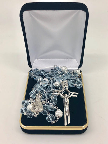 Blue to Lavender Crystal Rosary with Silver Our Father Beads from Fatima (8MM) - Unique Catholic Gifts