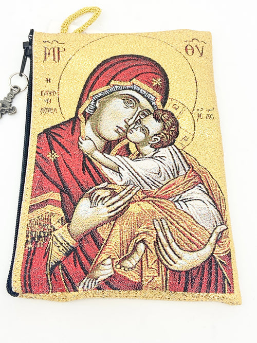 Jesus the King and the Kiss of Mary Woven Tapestry Rosary Pouch - Unique Catholic Gifts