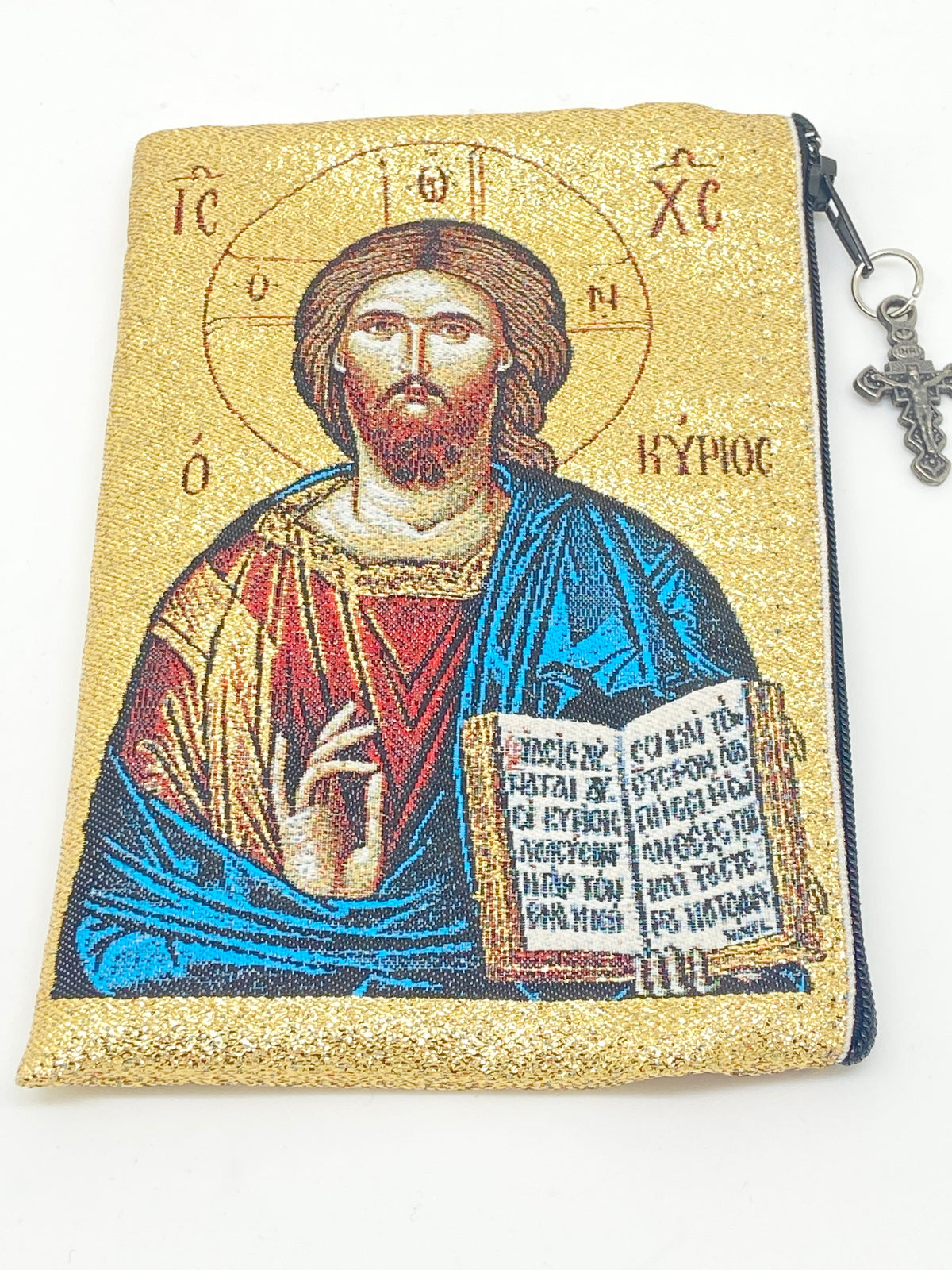Jesus the King and the Kiss of Mary Woven Tapestry Rosary Pouch - Unique Catholic Gifts