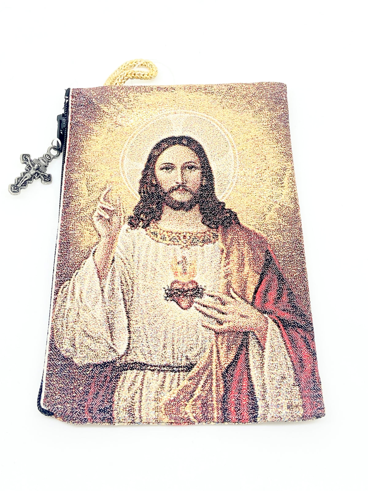 Sacred Heart Of Jesus & Immaculate Heart Of Mary Woven Tapestry Rosary Pouch - Unique Catholic Gifts