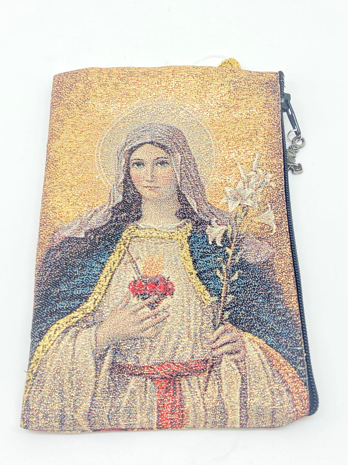 Sacred Heart Of Jesus & Immaculate Heart Of Mary Woven Tapestry Rosary Pouch - Unique Catholic Gifts