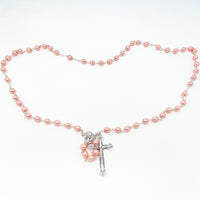 Pink Silver Capped Glass Bead Rosary (23") - Unique Catholic Gifts