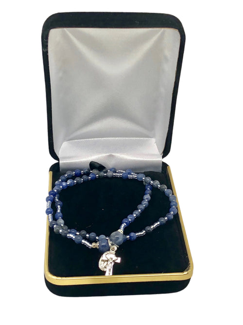 Genuine Blue Sodalite Twist Rosary Bracelet (4mm) - Unique Catholic Gifts