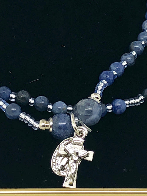 Genuine Blue Sodalite Twist Rosary Bracelet (4mm) - Unique Catholic Gifts
