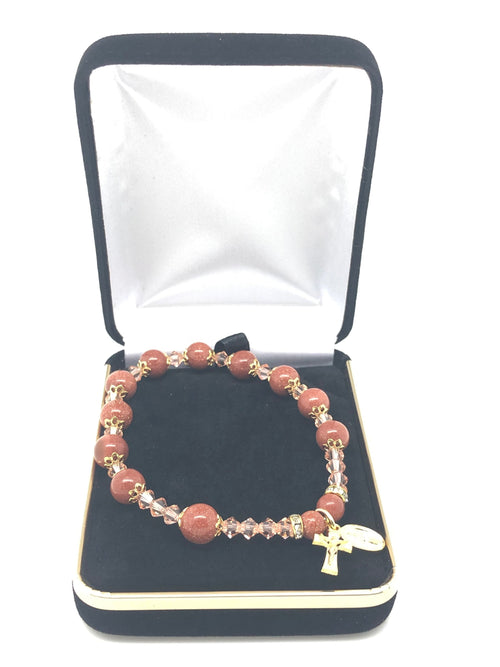 Genuine Goldstone Rosary Bracelet (8 mm) - Unique Catholic Gifts