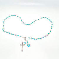 Aqua Rosary with Real Crystal Rondelle Beads - Unique Catholic Gifts