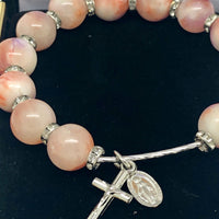 Pink Gemstone Rosary Bracelet (10 mm) - Unique Catholic Gifts