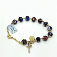 Mosaic Murano Glass  Rosary on Gold Chain Bracelet (8MM) - Unique Catholic Gifts