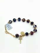 Mosaic Murano Glass  Rosary on Gold Chain Bracelet (8MM) - Unique Catholic Gifts