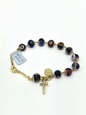 Rosary Cuff Bracelet with 2 Miraculous Virgin Mary Medals and 3 Crosses gr  4,3 Yellow Gold 18k with Smooth Spheres for Woman | Vaticanum.com