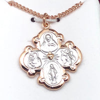 Two Tone Rose Gold and Sterling Silver 4-way medal (3/4") on 18" Gold Plated Chain. - Unique Catholic Gifts