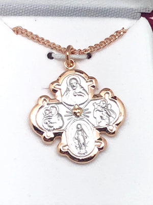 Two Tone Rose Gold and Sterling Silver 4-way medal (3/4