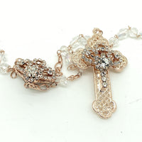 Rose Gold and Rhinestone Rosary with Crown Centerpiece. - Unique Catholic Gifts