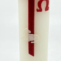White and Red Taper Paschal Easter Candle (9" x 1 1/2") - Unique Catholic Gifts