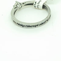 Lady's Cubic Zirconia  Ring "All Through Christ my Strength" - Unique Catholic Gifts