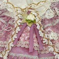 Vestido de la Sagrada Familia Floral Rosa y Beige con Ribete Dorado, Candelaria - Unique Catholic Gifts