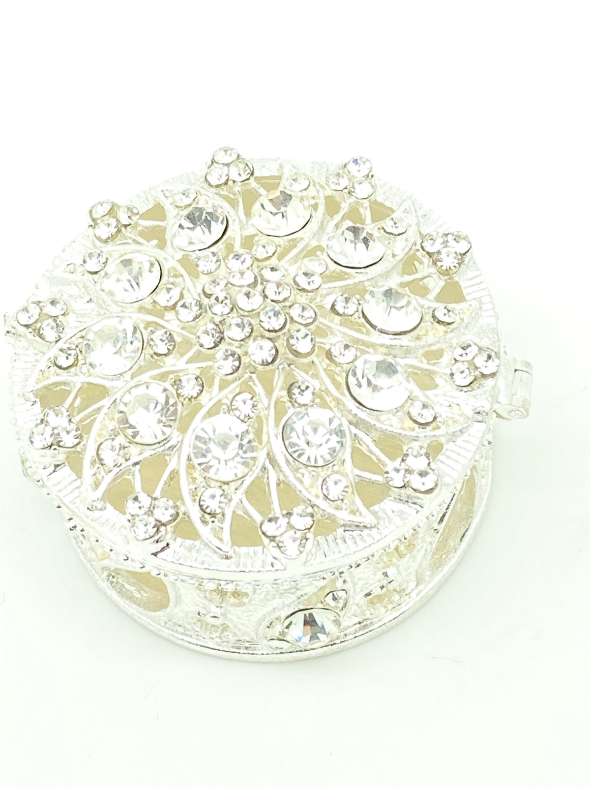Round Silver and Crystals Arras Keepsake Box 2 1/2" - Unique Catholic Gifts