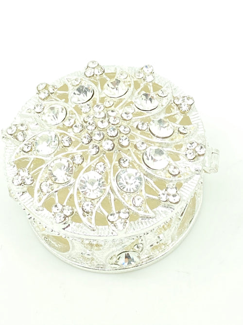 Round Silver and Crystals Arras Keepsake Box 2 1/2" - Unique Catholic Gifts