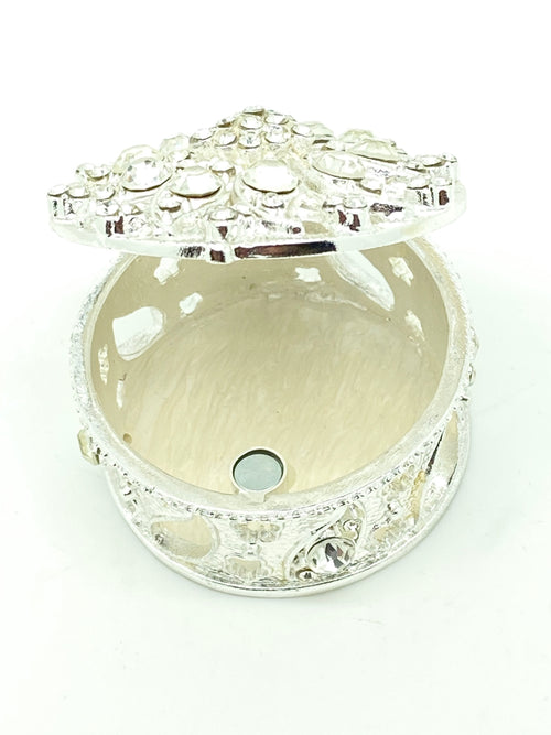 Round Silver and Crystals Arras Keepsake Box 2 1/2" - Unique Catholic Gifts
